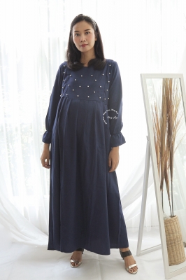 Mutiara Gamis Ibu Hamil Menyusui Muslim Manik Dada - GMS 262 Biru